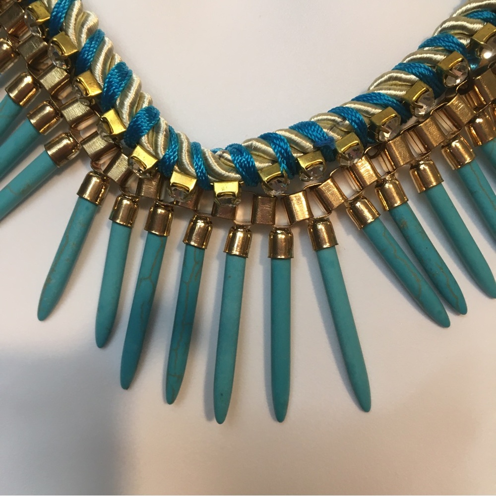Turquoise Colored Pointy Beaded Statement Necklace - image 2